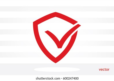 Shield check mark logo icon vector EPS 10, abstract sign security concept  flat design,  illustration modern isolated badge for website or app - stock info graphics
