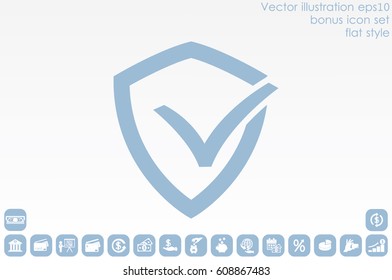 Shield check mark logo icon vector EPS 10, abstract sign security concept  flat design,  illustration modern isolated badge for website or app - stock info graphics