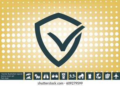 Shield check mark logo icon vector EPS 10, abstract sign security concept  flat design,  illustration modern isolated badge for website or app - stock info graphics