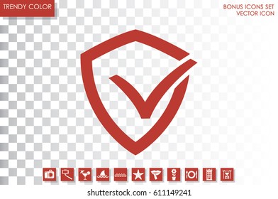 Shield check mark logo icon vector EPS 10, abstract sign security concept  flat design,  illustration modern isolated badge for website or app - stock info graphics