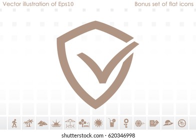 Shield check mark logo icon vector EPS 10, abstract sign security concept  flat design,  illustration modern isolated badge for website or app - stock info graphics