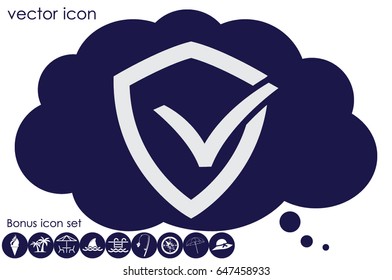 Shield check mark logo icon vector EPS 10, abstract sign security concept  flat design,  illustration modern isolated badge for website or app - stock info graphics