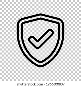 Shield with check mark, logo of protection, simple icon. Black editable linear symbol on transparent background