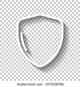 Shield with check mark, logo of protection, simple icon. White linear icon with editable stroke and shadow on transparent background