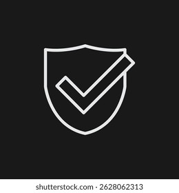 Escudo con marca de verificación en el fondo negro, símbolo de seguridad