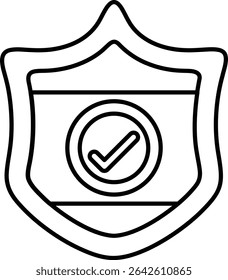 Un escudo con una marca de verificación. El escudo es blanco y negro. El escudo es un símbolo de protección