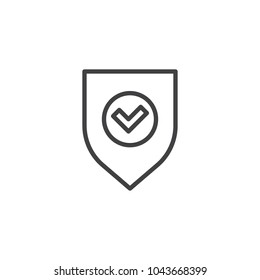 Shield and check mark outline icon. linear style sign for mobile concept and web design. Secure, shield protected simple line vector icon. Symbol, logo illustration. Pixel perfect vector graphics