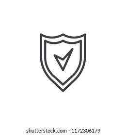 Shield with check mark outline icon. linear style sign for mobile concept and web design. Protection simple line vector icon. Guard symbol, logo illustration. Pixel perfect vector graphics