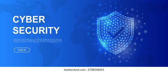 Escudo con marca de verificación Anuncio Horizontal poligonal. Símbolo de baja poli antivirus para Anuncio de promoción. Ilustración de Plantilla de diseño de seguridad en Internet.
