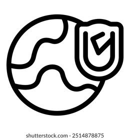 El escudo con una marca de verificación protege un globo que representa el concepto de seguridad global