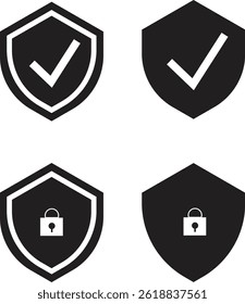 shield check mark and protection lock icon set