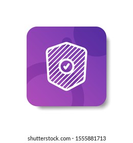 shield with check mark round icon in outline / line and stripes style with colorful smooth gradient background, suitable for mobile and web UI, app button,  infographic, etc