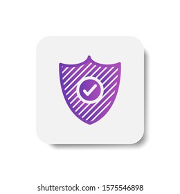 shield with check mark round icon in solid/glyph with stripes style in purple smooth gradient background, suitable for mobile and web UI, app button,  infographic, etc