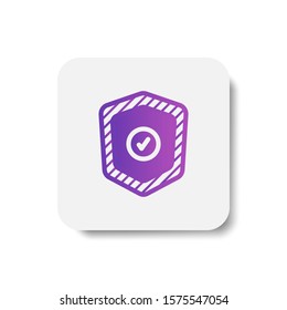 shield with check mark round icon in solid/glyph with stripes style in purple smooth gradient background, suitable for mobile and web UI, app button,  infographic, etc