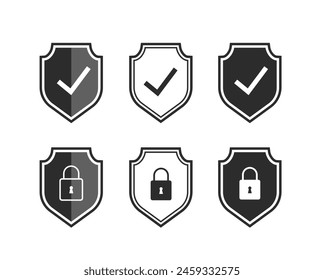 Marca de comprobación de blindaje activada. Concepto de seguridad y defensa. Protección. Ilustración vectorial