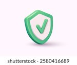 Shield with check mark sign. Security, guaranteed icon. 3D Web Vector Illustrations. 3D Web Vector Illustrations. 