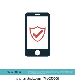 Shield Check Mark Smartphone Icon Vector Logo Template Illustration Design. Vector EPS 10.