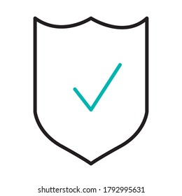 shield with check mark symbol icon over white background, half line half color style, vector illustration