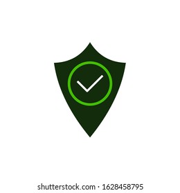 Shield with a check mark. This check mark shows a concept of a system's security, protection and reliability. The concept of safe protection.