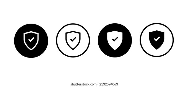 Shield check mark vector icon set. Shield protect symbol