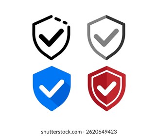 Shield with check mark vector icon set