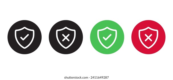 Shield with check mark and x cross icon vector on circle background