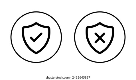 Shield with check mark and x cross icon vector on circle line