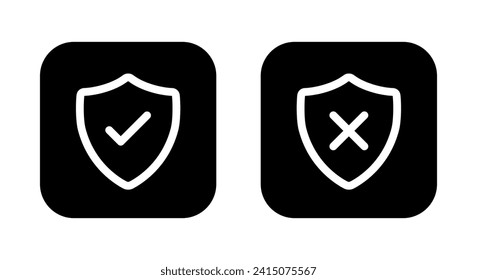 Shield with check mark and x cross icon vector on black square