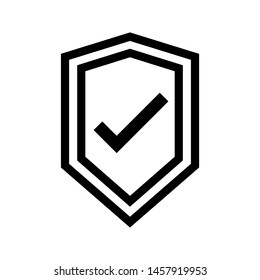 Shield check security thin line icon. Black shield with check mark outline icon. Editable stroke vector.