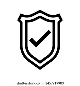 Shield check security thin line icon. Black shield with check mark outline icon. Editable stroke vector.