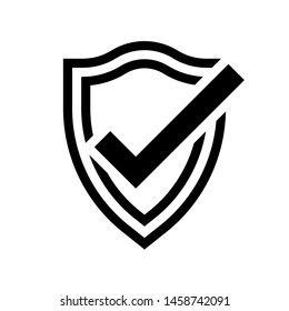 Shield check security thin line icon. Black shield with check mark  outline icon. Editable stroke vector.