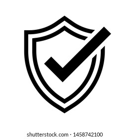Shield check security thin line icon. Black shield with check mark  outline icon. Editable stroke vector.
