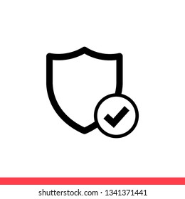 Shield with check vector icon, safety guard symbol. Simple, flat design for web or mobile app