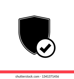 Shield with check vector icon, safety guard symbol. Simple, flat design for web or mobile app