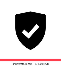 Shield and check vector icon, safety symbol. Simple, flat design for web or mobile app