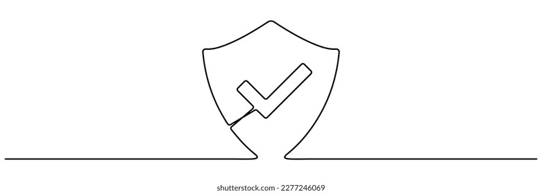 Schild mit Markierungslinie, durchgehender Linie gezeichnet. Lineares Symbol schützen. Guard-Handzeichner. Vektorgrafik einzeln auf Weiß.