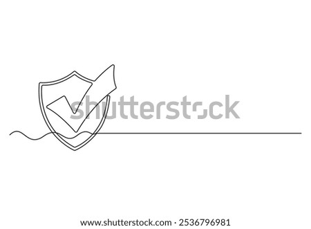 Shield with checkmark continuous one line drawing. Vector illustration