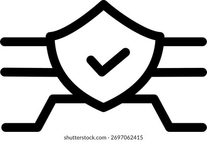 Blindagem com uma marca de seleção e conexões digitais, significando defesa de rede verificada e segura.