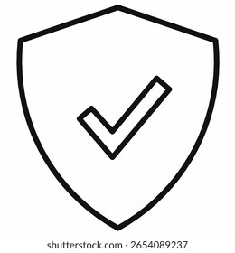 Shield with checkmark icon in flat,outline style. Symbolizes security, verification, privacy, trust, protection, and approval. Ideal for antivirus, or business safety design.