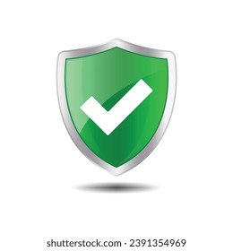 Shield with a checkmark icon and logo design. Protection and security symbol. Vector illustration