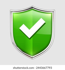 Shield with a checkmark icon and logo design. Protection and security symbol. Vector illustration