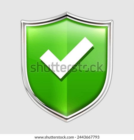 Shield with a checkmark icon and logo design. Protection and security symbol. Vector illustration