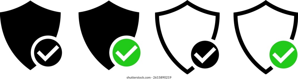 Shield checkmark icon set. cyber protection and privacy. digital protection lock icons. encrypted padlock signs
