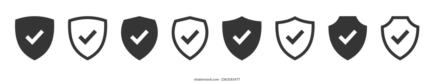 Shield and checkmark icon vector design. Protection verification icons set. Security shield symbol template