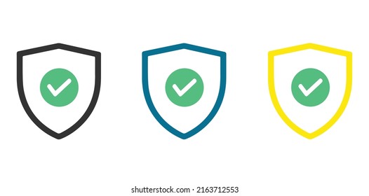 Escuche con icono de marca de verificación ilustración vectorial aislada en fondo blanco en tres estilos de color diferentes. Icono del vector Escudo.