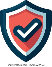 Un escudo con una marca de verificación que indica seguridad y protección. El escudo es rojo con un borde azul.
