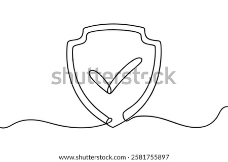 Shield Checkmark One Line Drawing