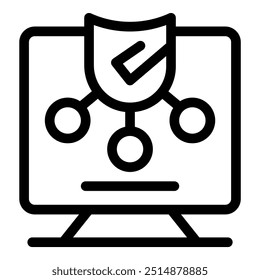 Shield with a checkmark is protecting a network connection on a computer, symbolizing data protection