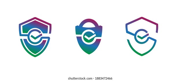 Protegerse con una marca de verificación. Símbolo de protección y seguridad. Establecer iconos vectoriales. Confirmación de seguridad.