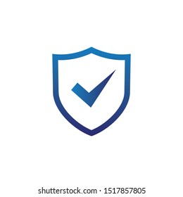 Shield with a checkmark. Safe and protect logo on white background. Vector illustration.